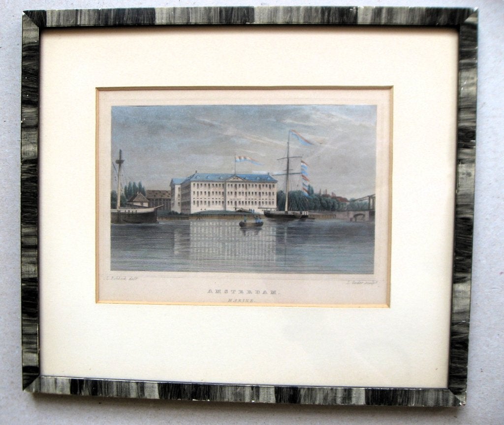 Kleurenlitho Zeemagazijn/Scheepvaartmuseum Amsterdam, Antiek en Kunst, Architectuur, Ophalen of Verzenden, 23 cm, 26 cm
