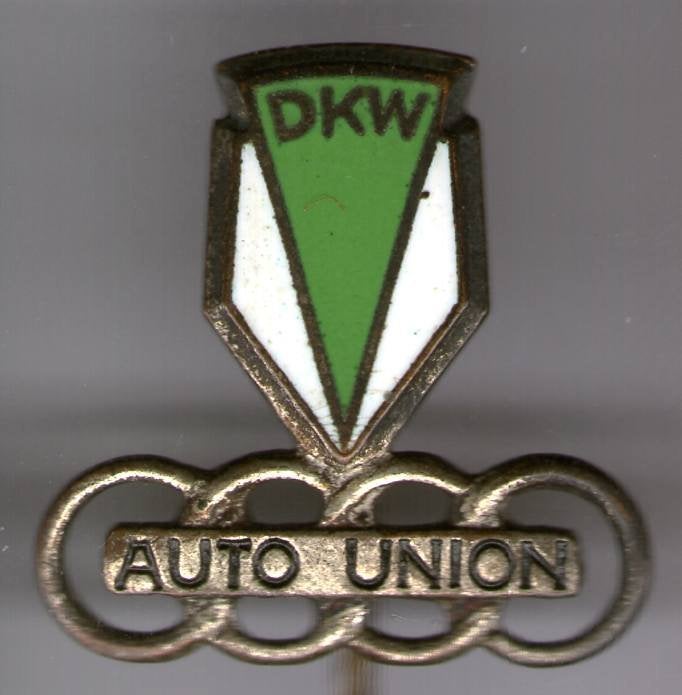 DKW groen/wit email op zilverkleurig auto speldje ( A_254a), Verzamelen, Ophalen of Verzenden, Zo goed als nieuw, Transport, Speldje of Pin
