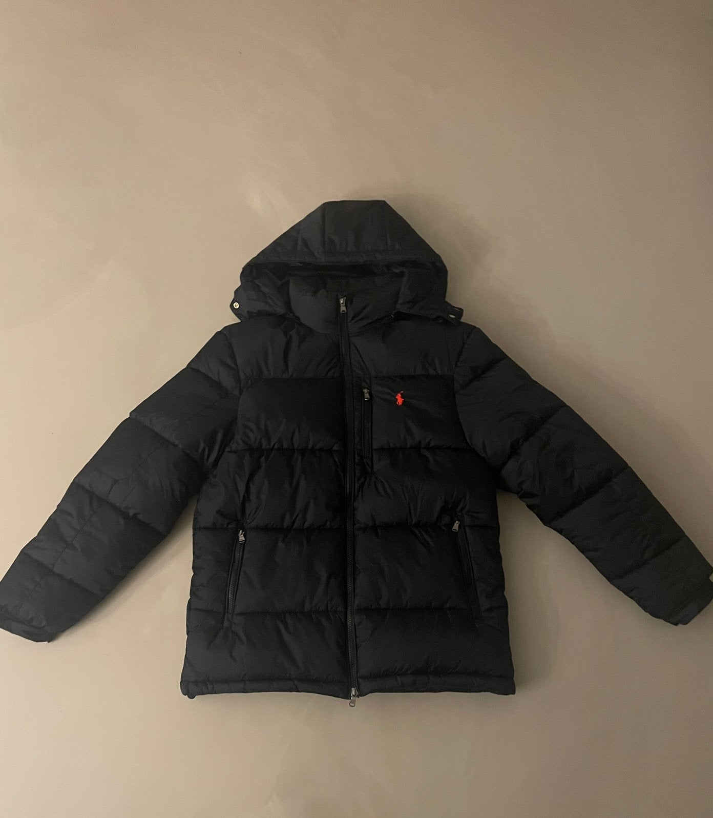 Polo Ralph Lauren Zwarte Pufferjas met Capuchon, Kleding | Heren, Ophalen of Verzenden, Zo goed als nieuw, Maat 48/50 (M), Zwart