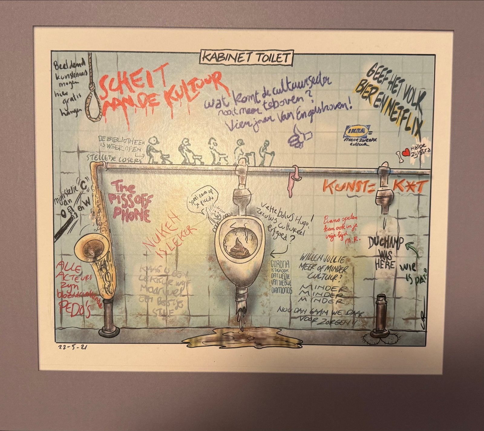 KABINET TOILET - Satirische Tekening over Cultuur, Antiek en Kunst, Kunst | Schilderijen | Klassiek, Overige stijlen, Ophalen of Verzenden