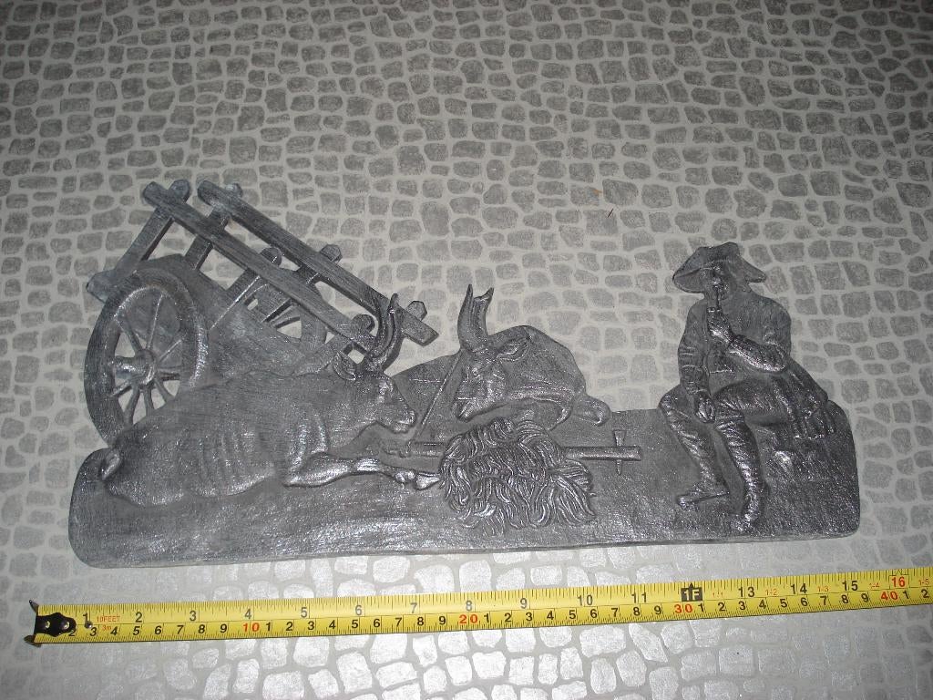 Koe en Kar  / Paard en Ploeg  Aluminium  40 cm, Antiek en Kunst, Curiosa en Brocante, Ophalen of Verzenden