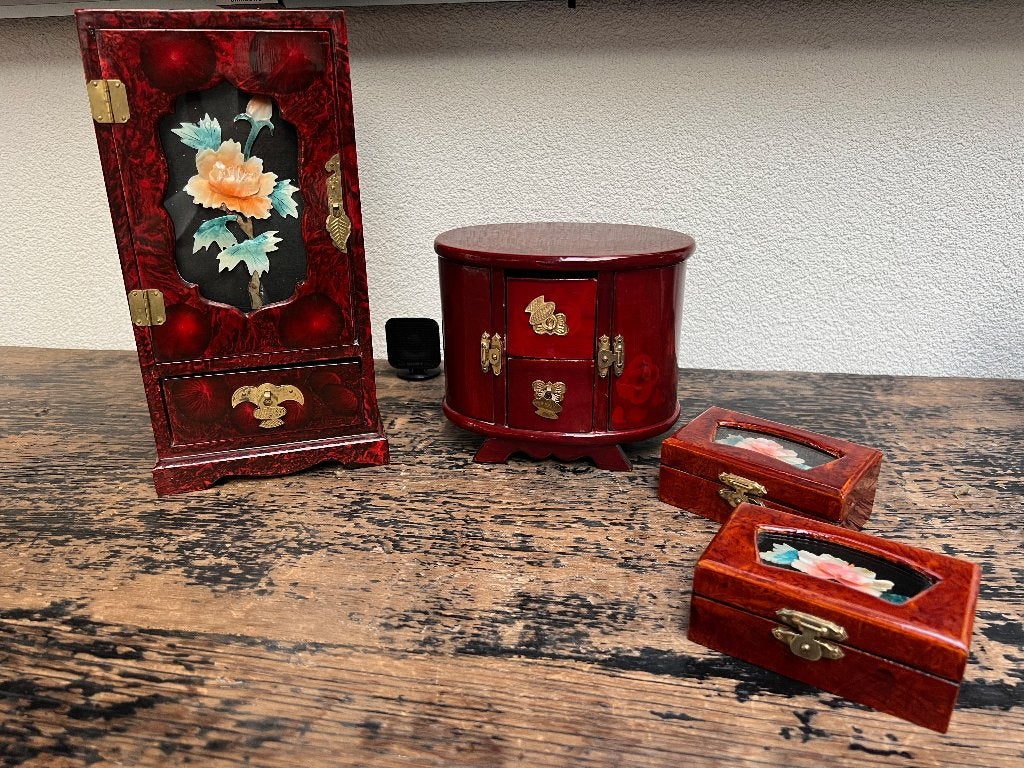 Chinese sieradenkist kastjes chinees kist juwelen set 4 stuk, Hout, Doos, Ophalen of Verzenden, 26 cm