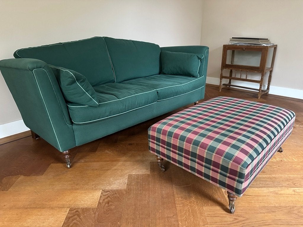 Bank 180 cm - klassiek groen + hocker – Engelse stijl, Ophalen, Gebruikt, Engelse Howard stijl, 150 tot 200 cm
