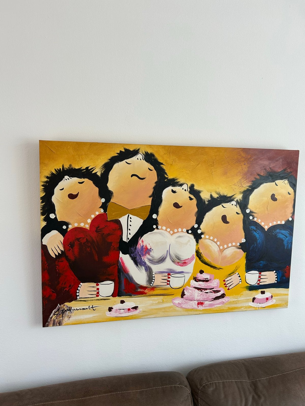 Schilderij 'Dikke Dames' 80x120 cm - L. Paramont, Ophalen, Figuren, Textiel, Gesigneerd
