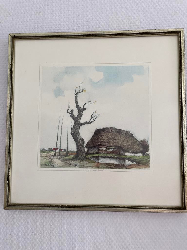 Dirk Baksteen - De Brandkuil - Ets - 32x32 cm, Ets, Ophalen of Verzenden, Gesigneerd, Landschap