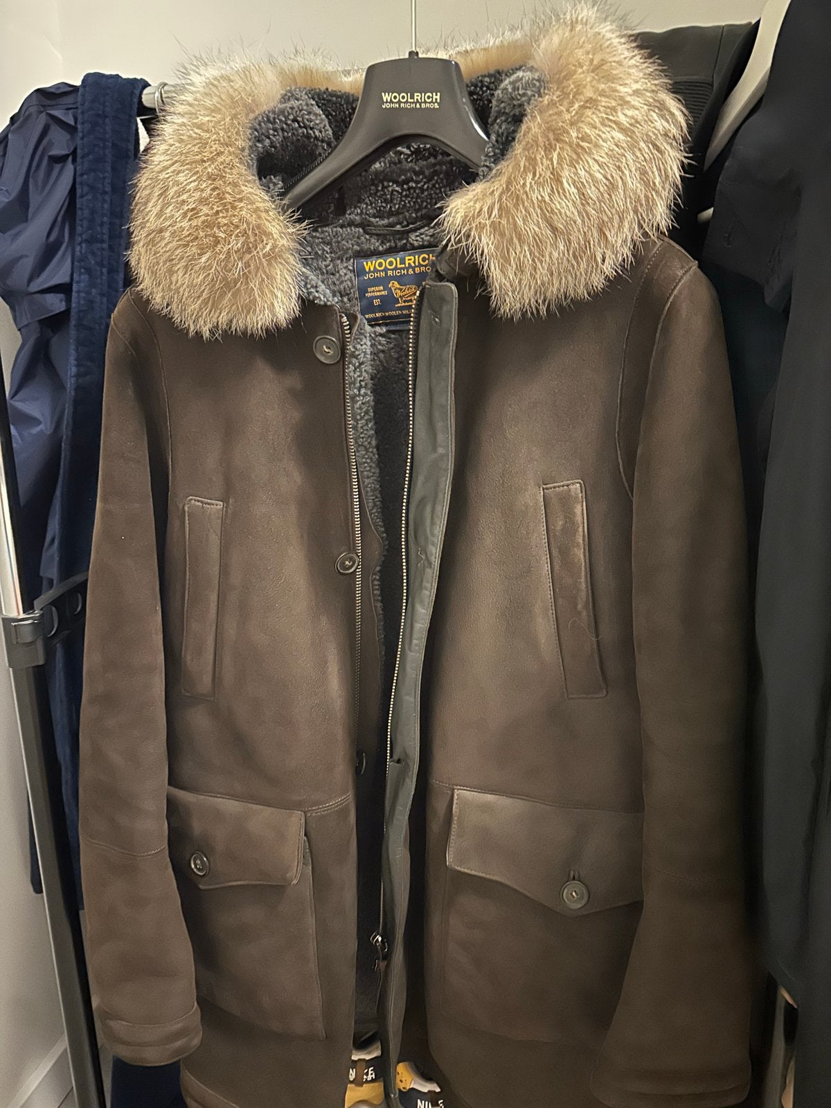 Woolrich John Rich & Bros. Leren Parka met Bontkraag, Ophalen of Verzenden, Zo goed als nieuw, Maat 52/54 (L), Bruin