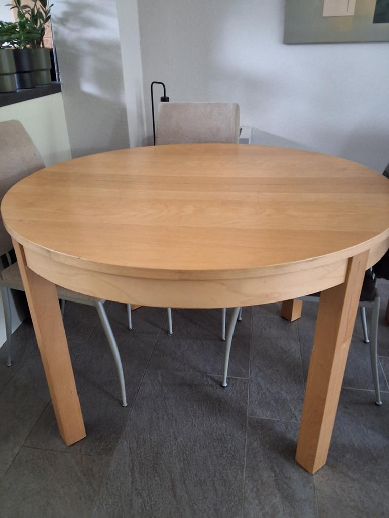 Ronde uittrektafel, Huis en Inrichting, Tafels | Eettafels, Ophalen, Gebruikt, Rond, 100 tot 150 cm