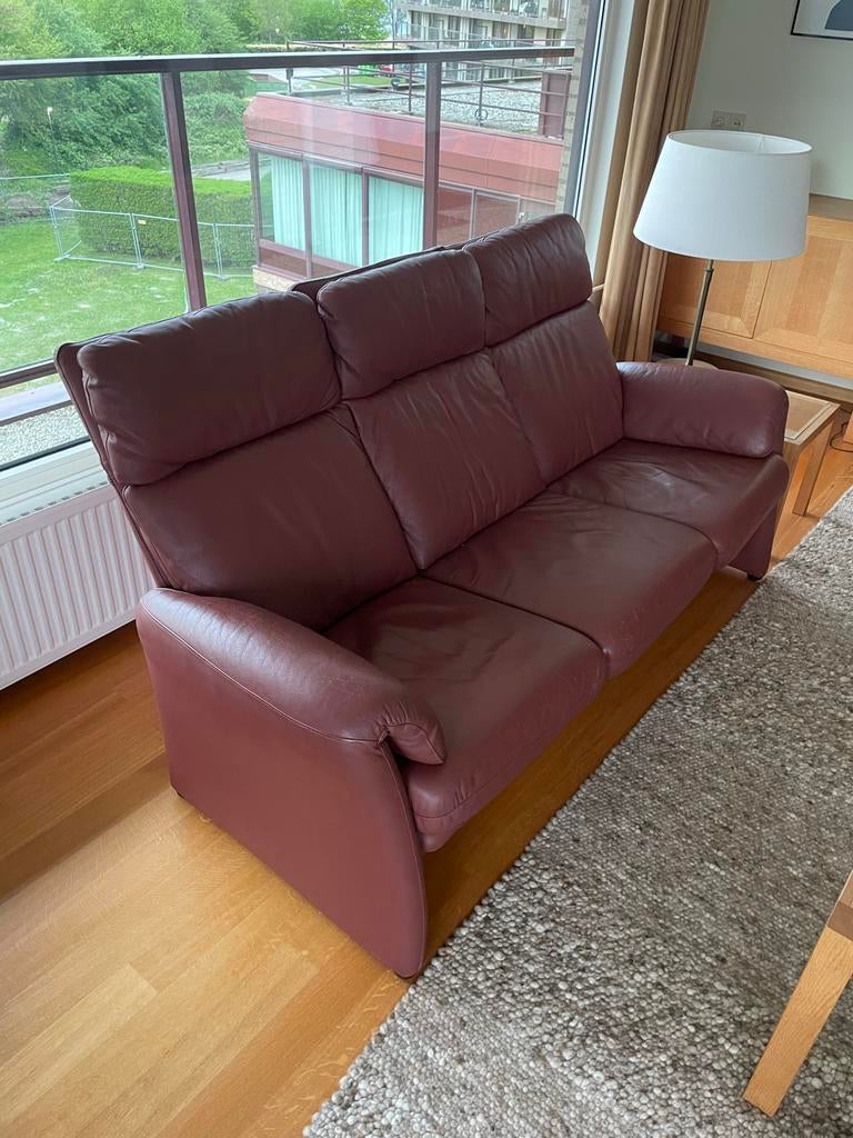 LongLife valdapone bordeauxrode leren 3-zits bank, Ophalen, Gebruikt, Driepersoons, 200 tot 250 cm