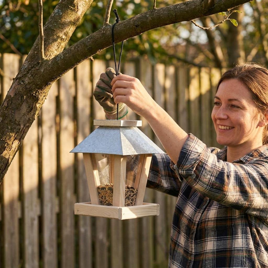 Hangend vogelvoederhuis met zinken dak, Tuin en Terras, Ophalen of Verzenden, Zo goed als nieuw