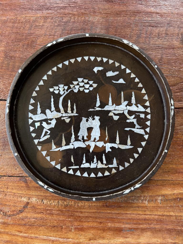 Vintage Chinees bord ingelegd mat parelmoer, Ophalen of Verzenden