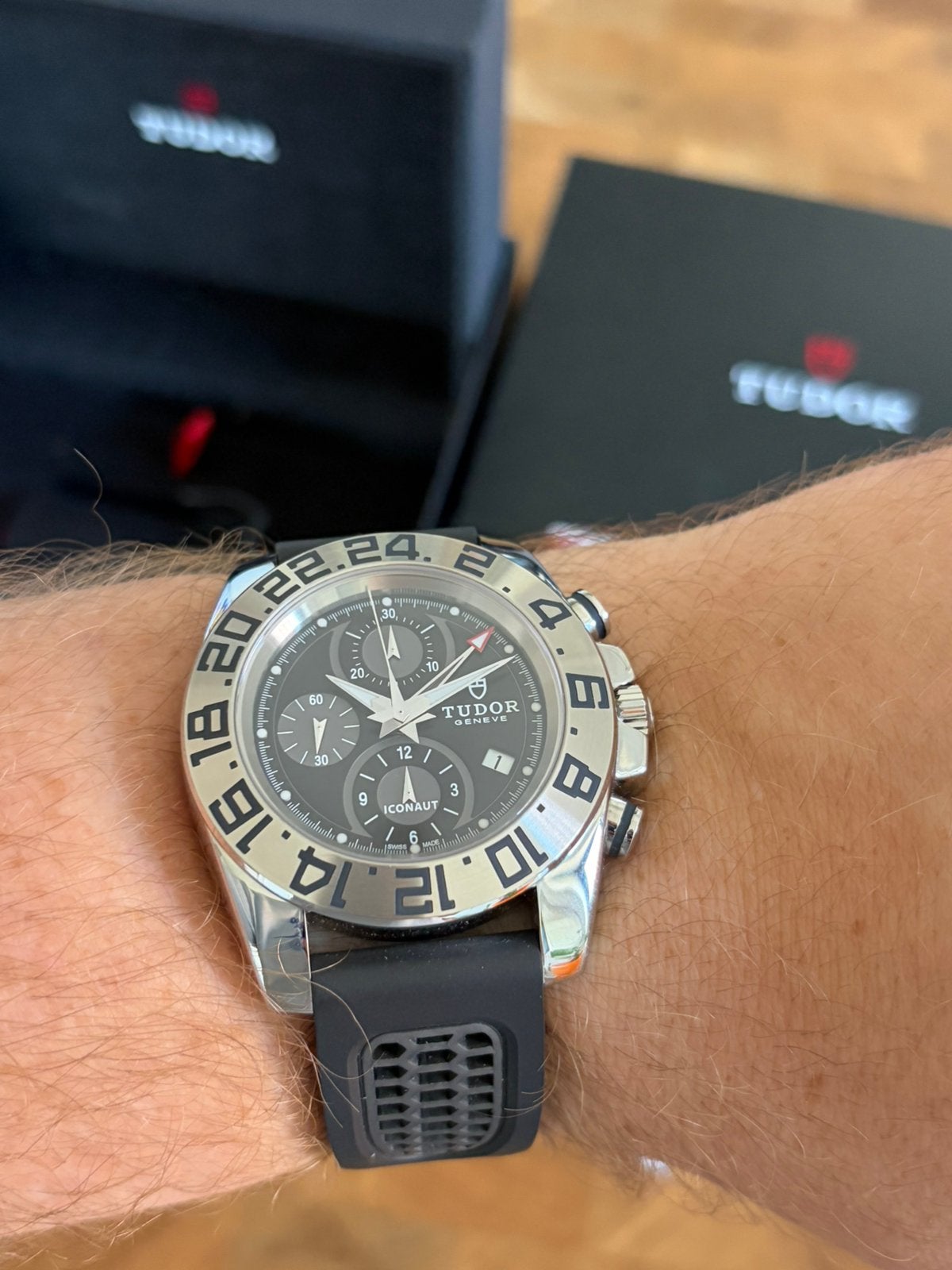 Tudor Iconaut Speed GMT Chronograph NOS Full Set Ref. 20400, Overige merken, Staal, Polshorloge, Overige materialen