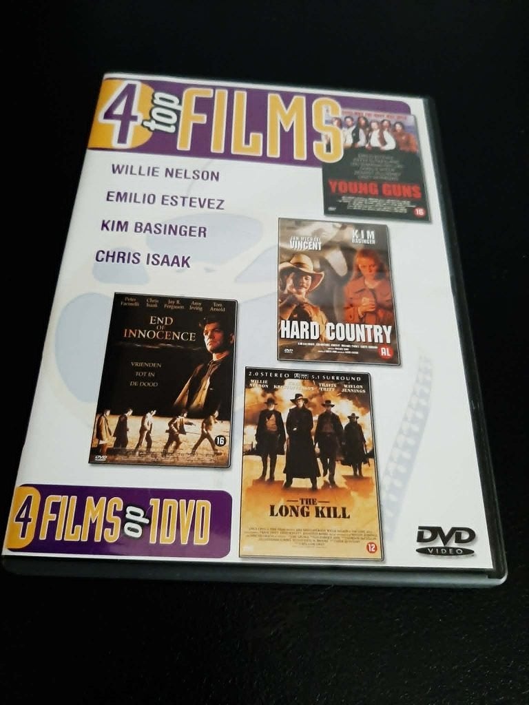 4 Topfilms op 1 dvd,Willie Neslon, Kim Basinger, Chris Isaak, Vanaf 12 jaar, Ophalen of Verzenden, Gebruikt, Overige genres