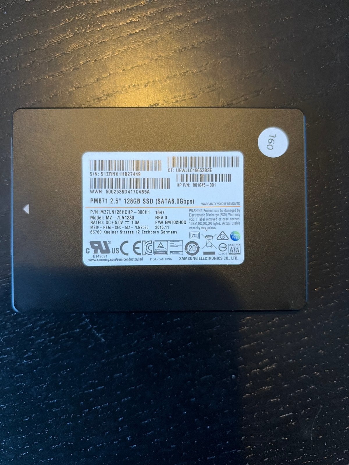 Samsung PM871 128GB 2.5" SATA SSD, Computers en Software, Intern, Gebruikt, Server, Ophalen of Verzenden
