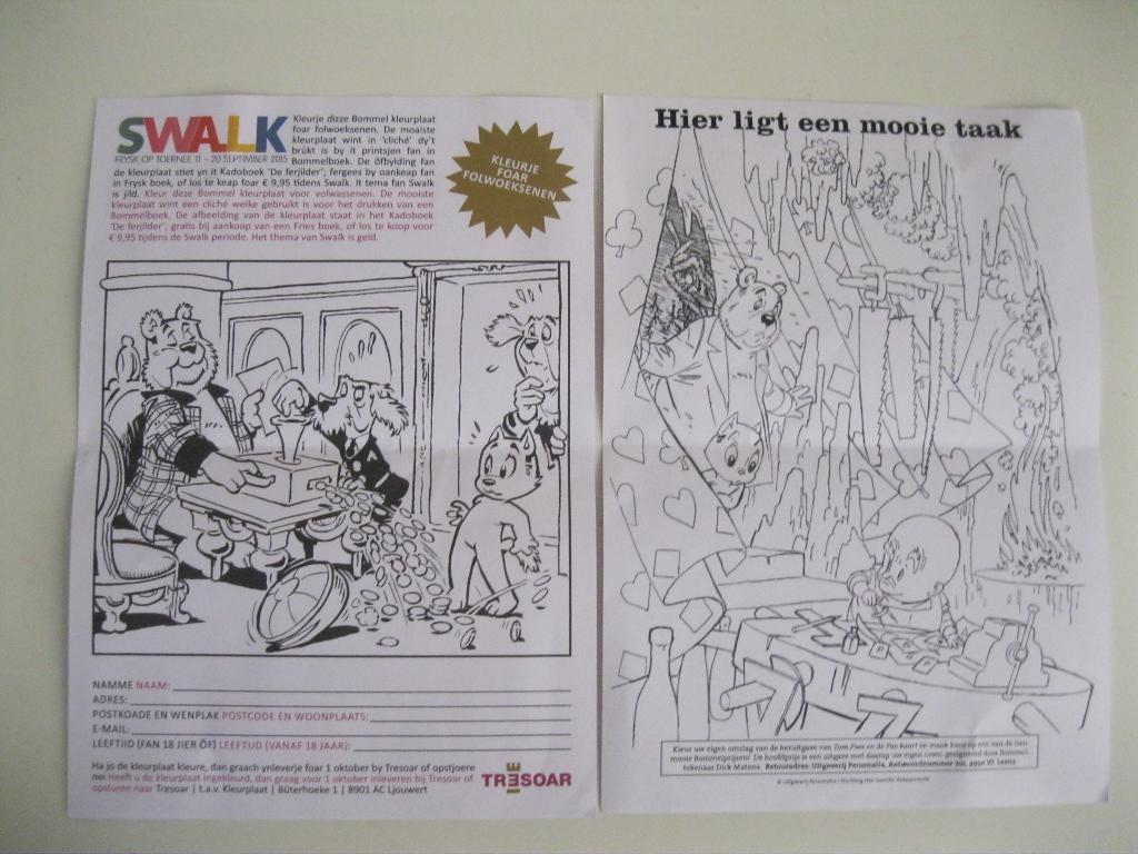 Twee originele  kleurplaten Tom Poes Bommel, Verzamelen, Ophalen of Verzenden, Olivier B, Bommel en Tom Poes, Zo goed als nieuw