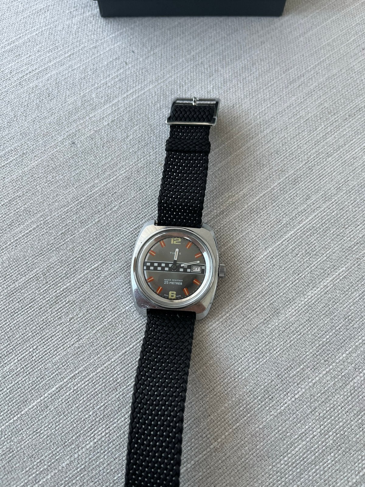 Vintage 1970s Timex Marlin "Rally" Mechanisch Horloge, Overige merken, Gebruikt, Staal, Polshorloge