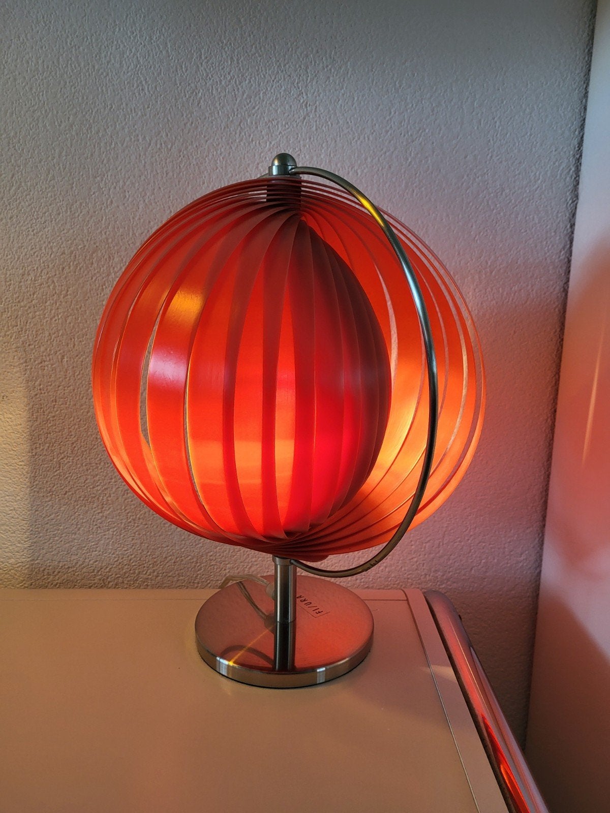 modern DESIGN oranje ‘RETRO’ tafel-LAMP met rond vouwscherm, Kunststof, Overige merken, Met stekker, Oranje
