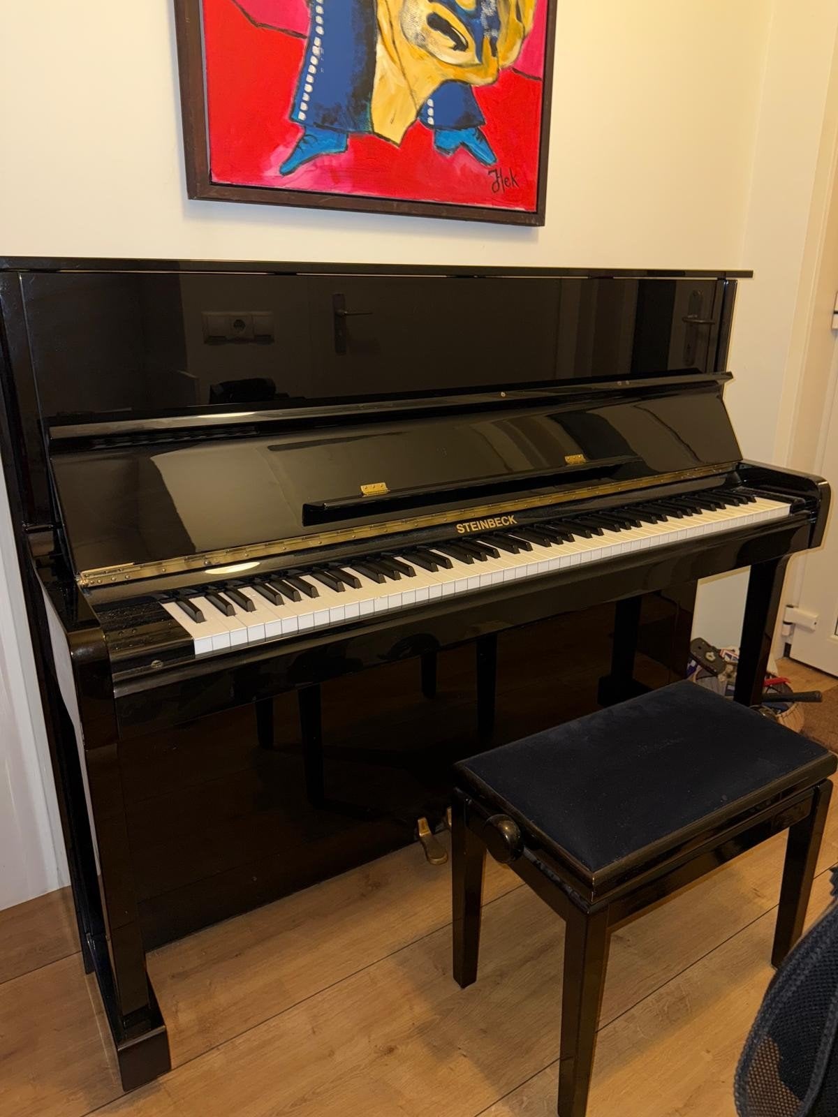 Steinbeck piano zwart hoogglans incl. pianobank, Ophalen, Gebruikt, Zwart, Piano