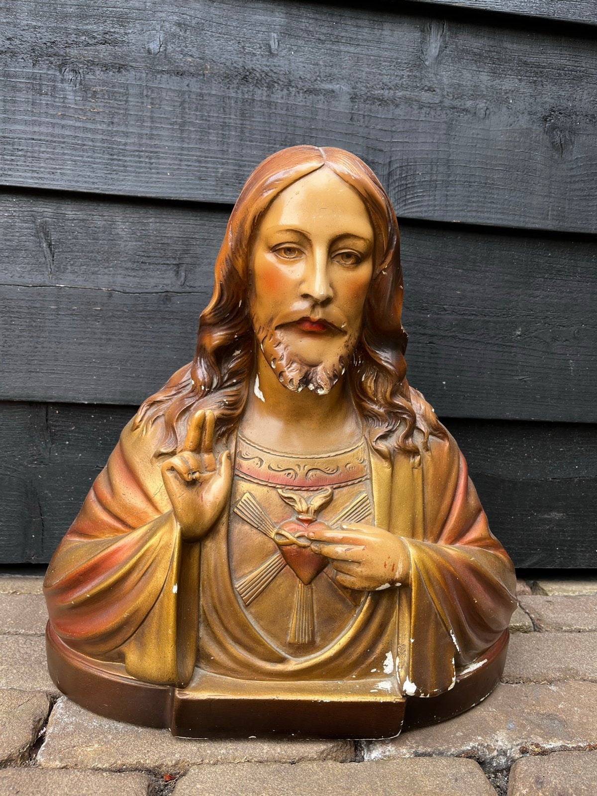 Vintage Heilig Hart Jezus borstbeeld - 37cm hoog, Ophalen of Verzenden
