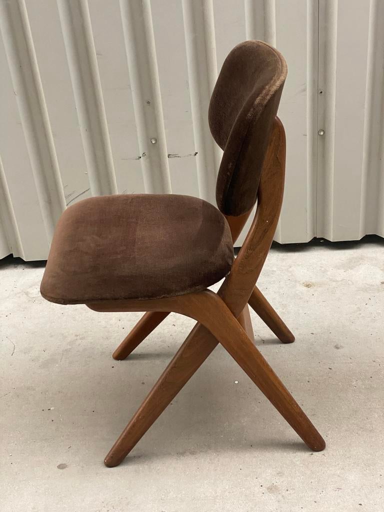 Louis van Teeffelen scissor stoel met bruin velours, Huis en Inrichting, Stoelen, Ophalen, Bruin, Zo goed als nieuw, Eén