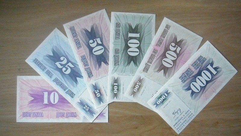 Bosnië en Herzegovina 1992, 6 verschillende biljetten (UNC), Verzenden, Overige landen, Setje