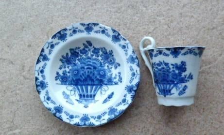 5 kop en schotel delftsblauw vintage mand bloemen latte, Ophalen of Verzenden