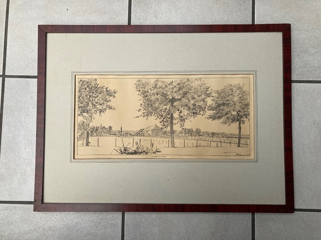 tekening / ets Carmelietenstraat Waspik / Piet Hohmann 1975, Ophalen, Handgemaakt