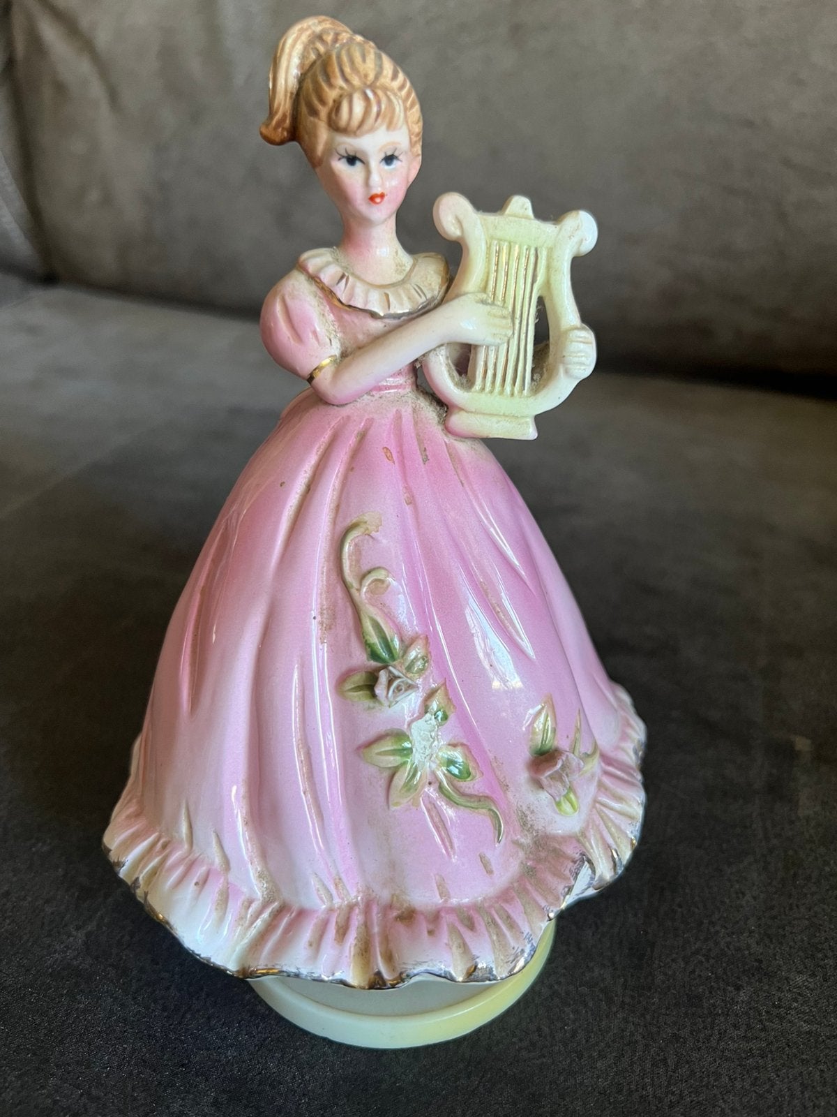Vintage Porseleinen Muziekdoosje Meisje met Harp., Antiek en Kunst, Curiosa en Brocante, Ophalen of Verzenden