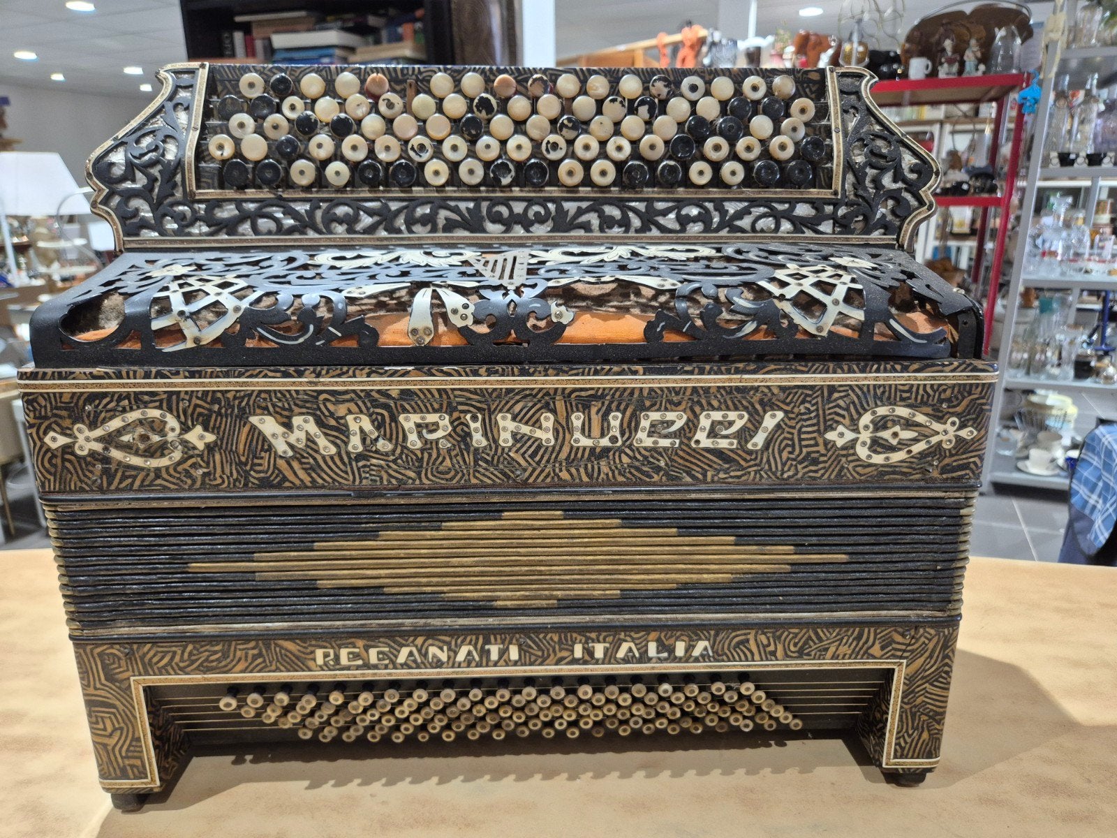 Marinucci Recanati antieke knoppen Accordeon ca 1920, Ophalen, Gebruikt, Onbekend, Onbekend