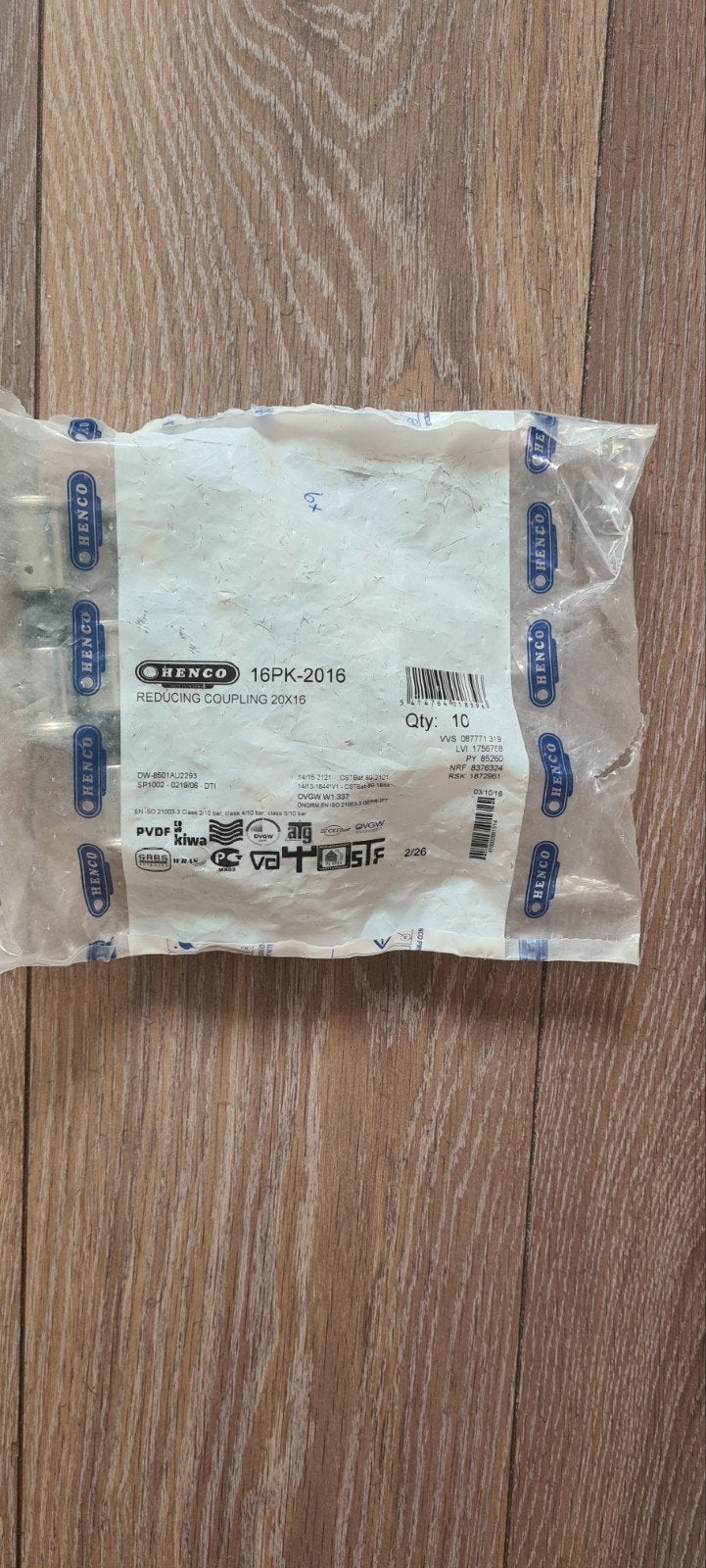 Henco 20x16 mm rechte koppeling verloop 2x pers 16PK-2016, Overige materialen, 6 meter of meer, Overige typen, Nieuw