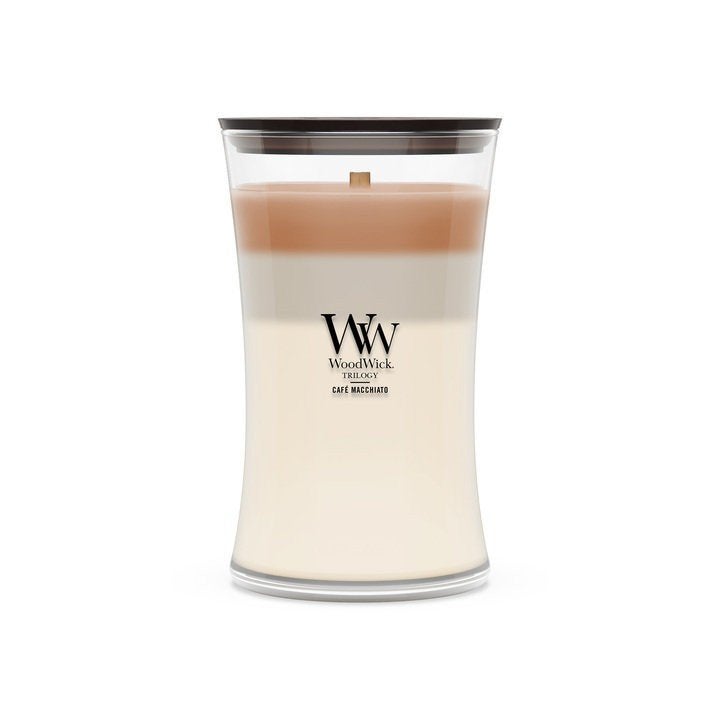 WoodWick Trilogy Large Candle Café Macchiato 609g, Meerkleurig, Woodwick, Nieuw, Ophalen of Verzenden
