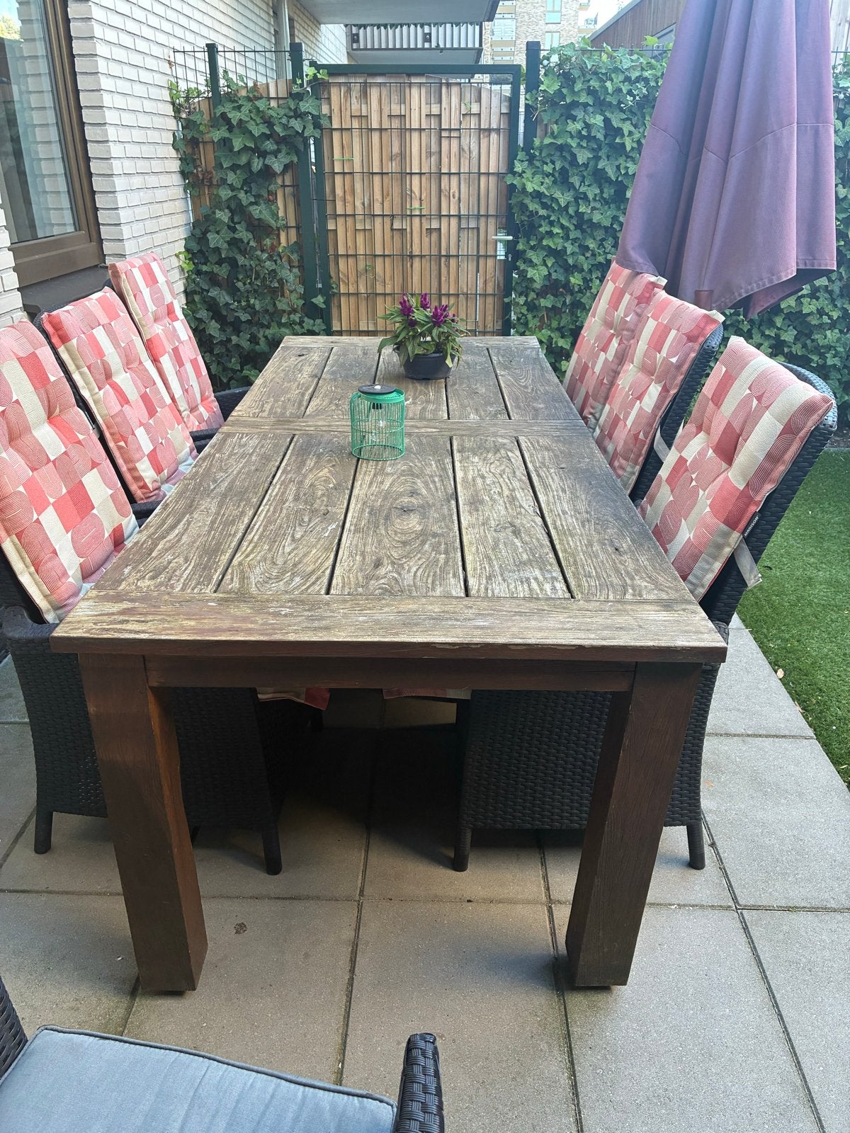 Zware teakhouten tuintafel - opknapper Gratis  (240x100 cm), Tuin en Terras, Ophalen of Verzenden, Gebruikt, Rechthoekig, Teakhout