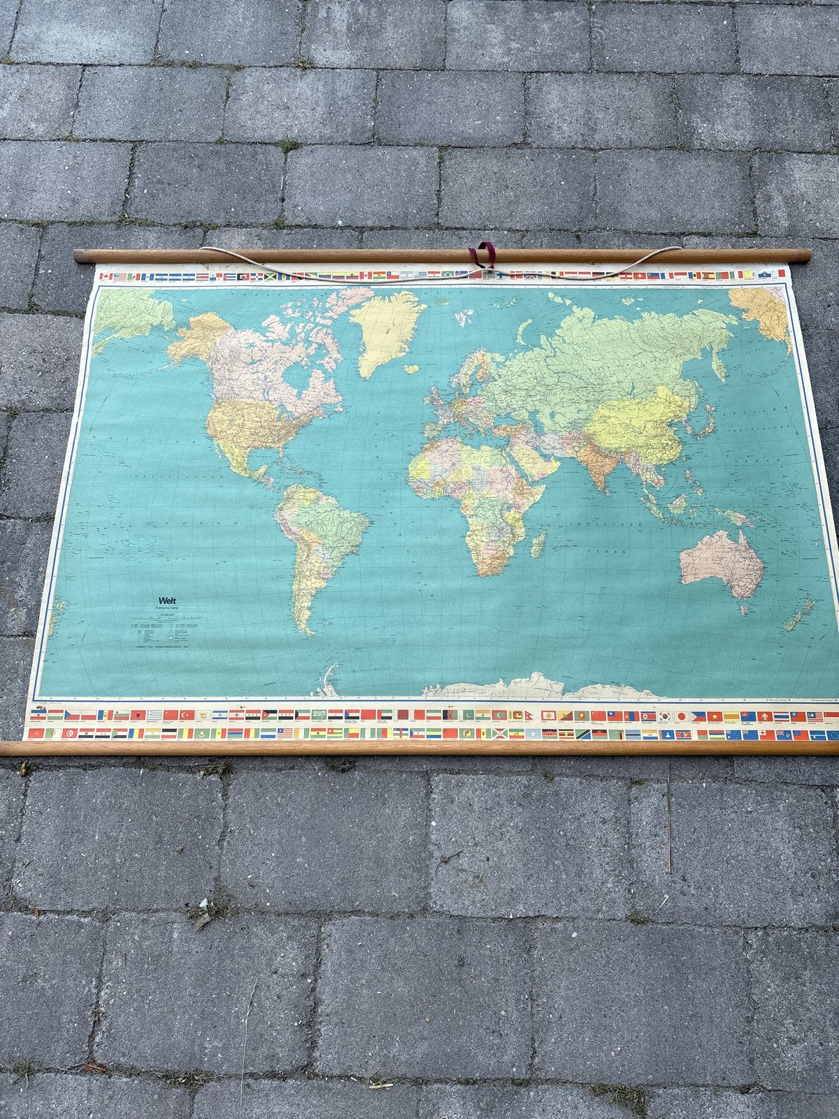 Vintage Wereldkaart - Klassieke Schoolplaat, Boeken, Ophalen, 1800 tot 2000, Wereld, Landkaart