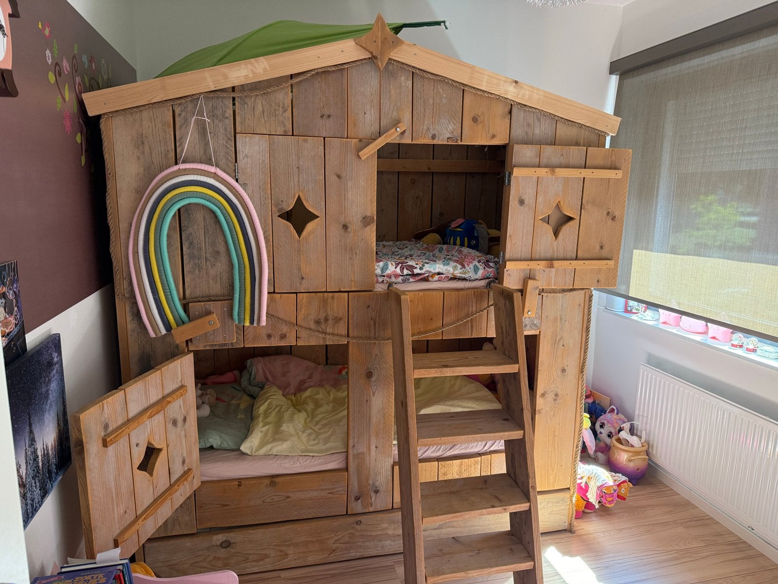 Steigerhout stapelbed huisje / tweeling, Ophalen, Gebruikt, 90 cm, Tweepersoons