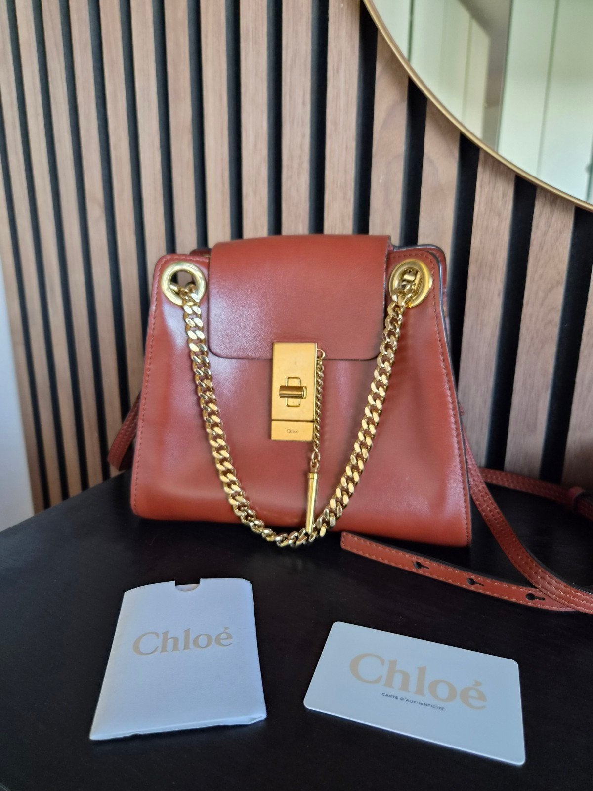 Chloé Annie tas - Cognac leer met gouden hardware, Ophalen of Verzenden, Zo goed als nieuw, Bruin, Schoudertasje
