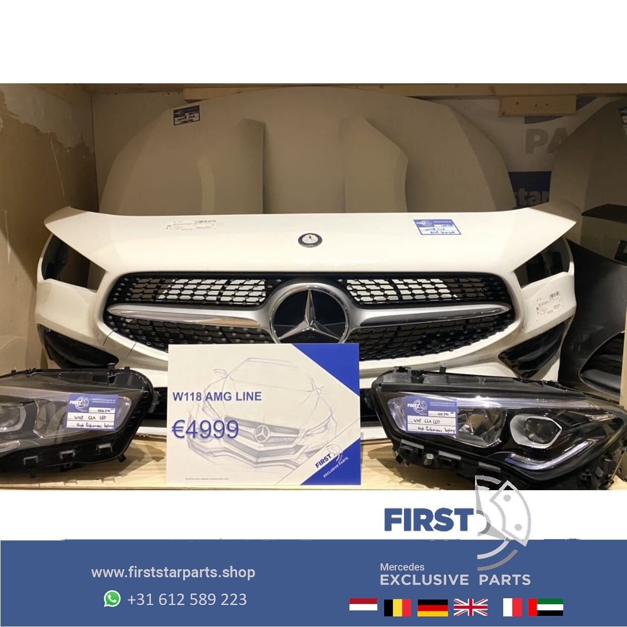 W118 C118 CLA AMG VOORKOP WIT Mercedes 2018-2021 ORIGINEEL, Auto-onderdelen, Carrosserie en Plaatwerk, Bumper, Mercedes-Benz, Voor