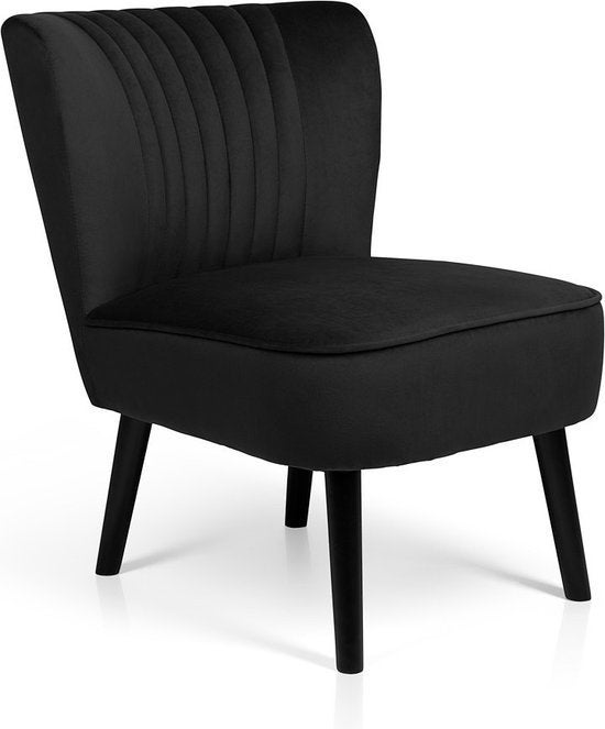 Nieuwe Zwarte Velvet Fauteuil - Comfortabel en Stijlvol, Ophalen, 75 tot 100 cm, Stof, 50 tot 75 cm