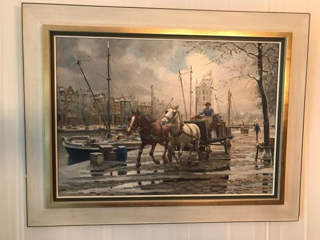 Pracht Schilderij van H.Welters, Rotterdams Havengezicht., Antiek en Kunst, Ophalen, Doek, Olieverf, Klassiek