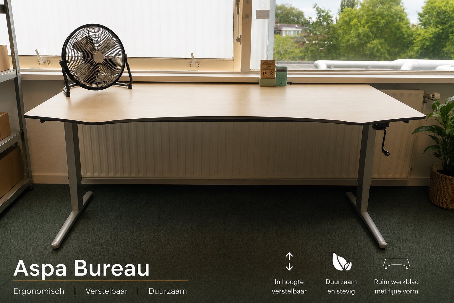 Gebruikt Aspa bureau, 180x100-80cm, ahorn blad, zilvergrijs, Ophalen, Overige typen, Gebruikt, Hout
