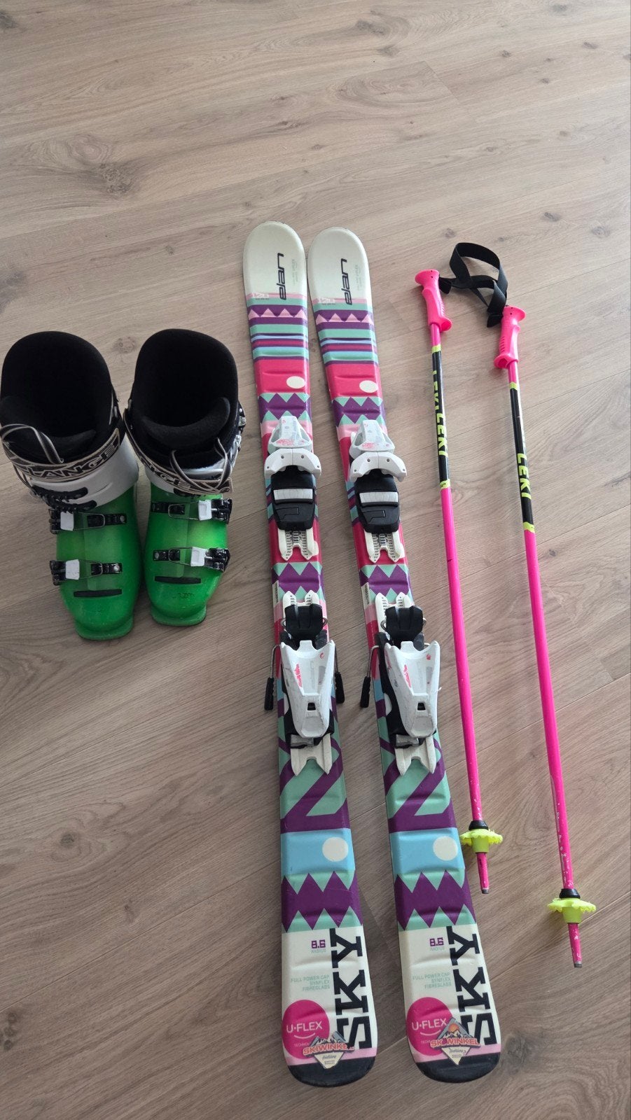Elan Sky ski set met bindingen, schoenen en stokken, Ophalen, Gebruikt, 100 tot 140 cm, Skiën