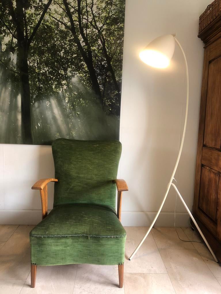 Mooie vintage fauteuil / stoel in groen velours, Ophalen, Zo goed als nieuw, 50 tot 75 cm