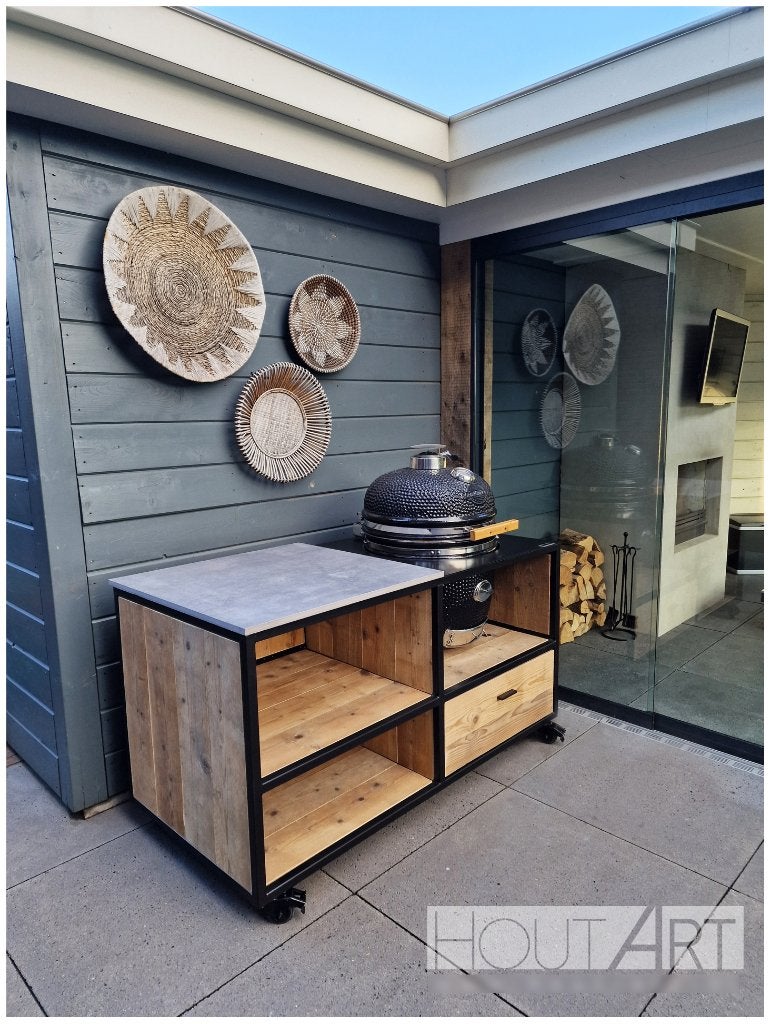 Buitenkeuken Kamado Egg Large - Stalen frame met steigerhout, Houtskool, Vrijstaand, Info@hout-art.nl, Nieuw