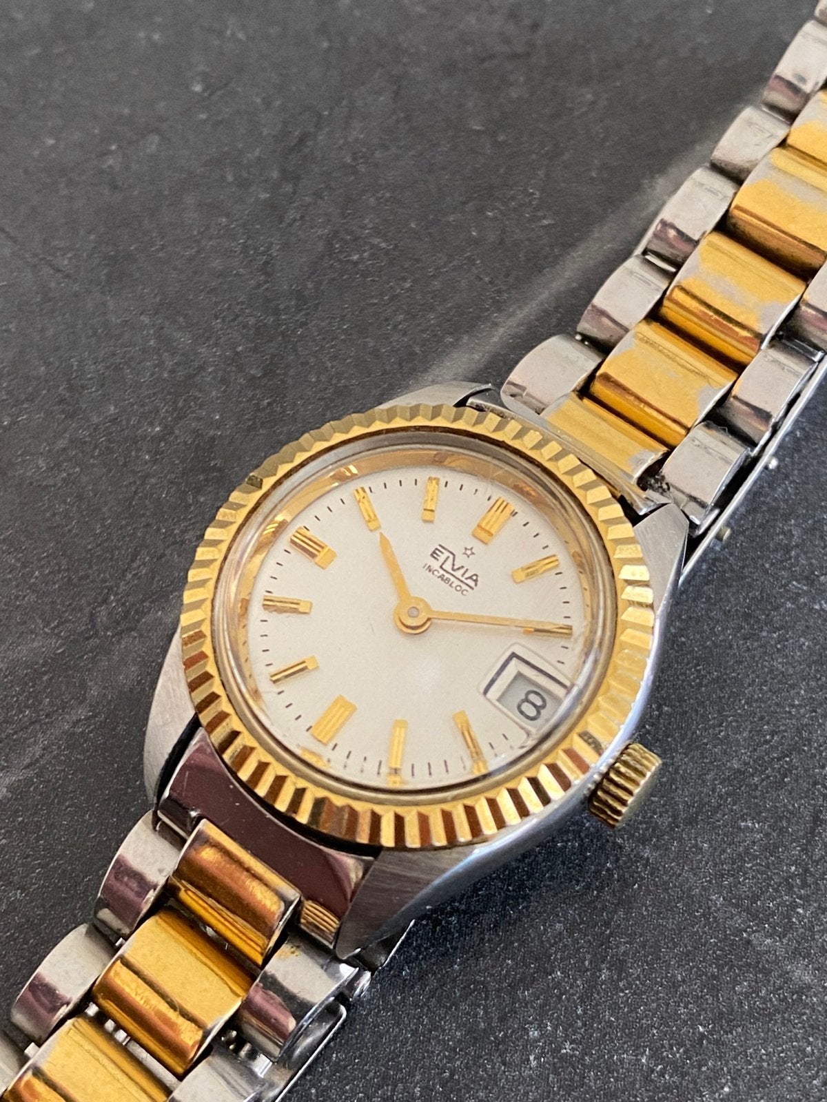 Elvia vintage horloge Rolex look, Ophalen of Verzenden, Gebruikt, Staal, Overige merken
