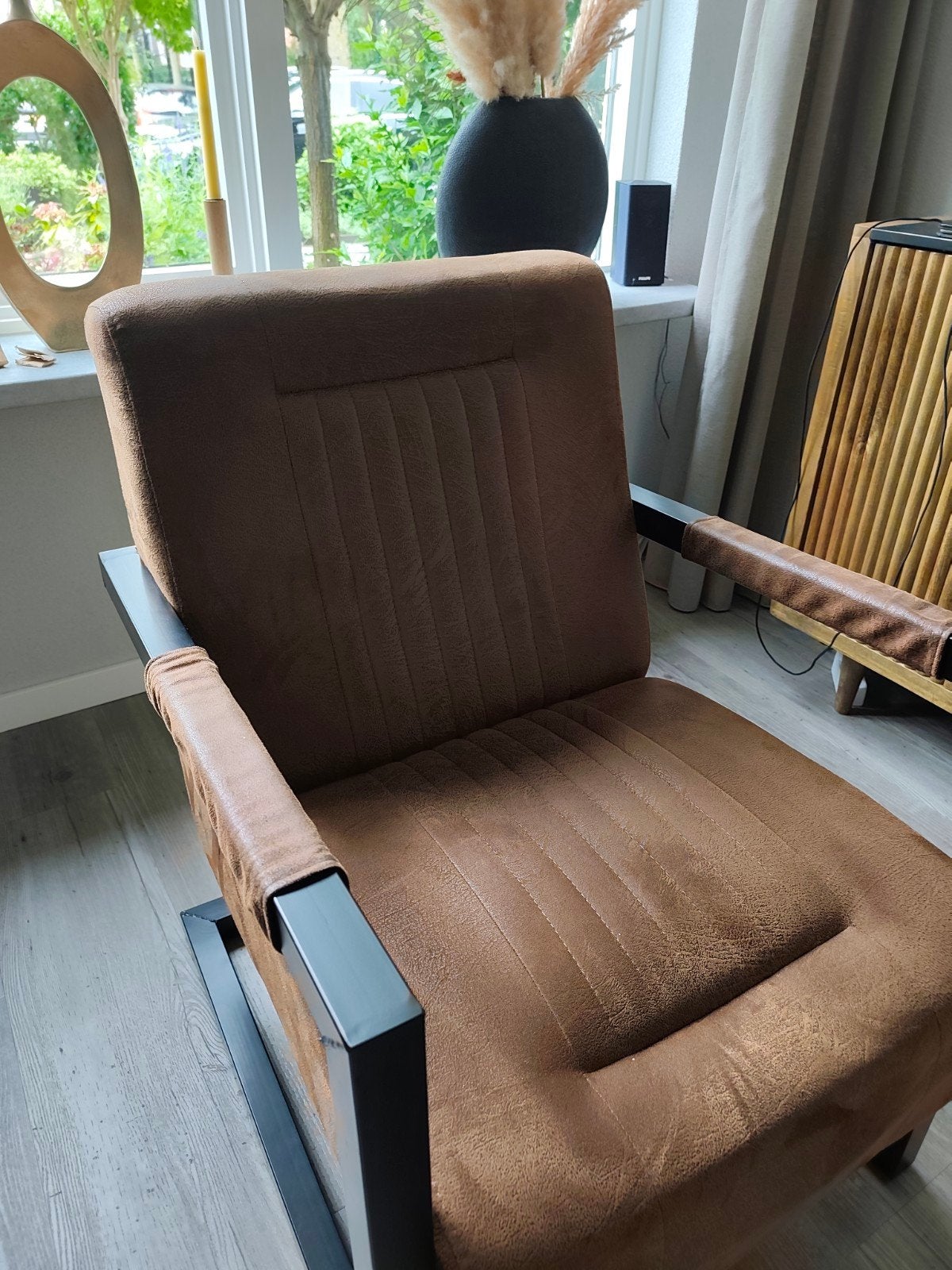 Te koop: fauteuil industriële look microleder, Huis en Inrichting, Ophalen, Zo goed als nieuw, 75 tot 100 cm, 50 tot 75 cm