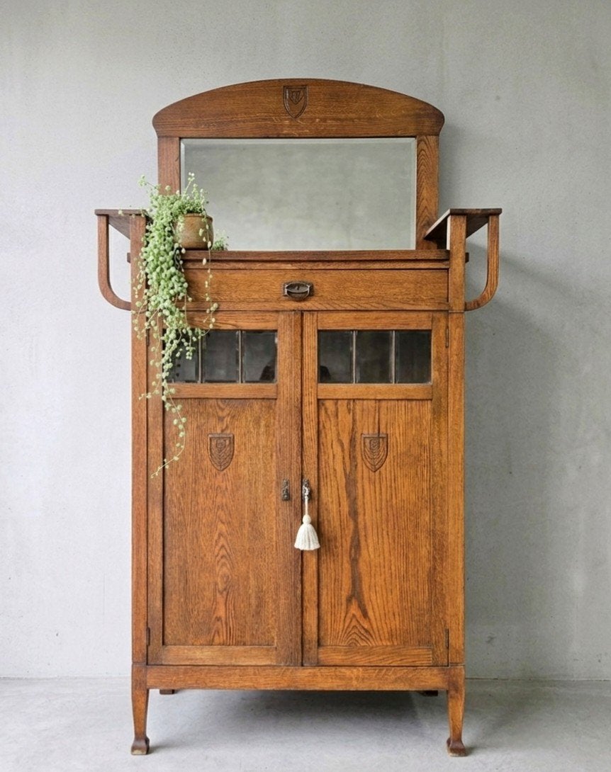 🌿 Antieke brocante Art Deco meidenkast vintage ondiepe kast, Ophalen of Verzenden