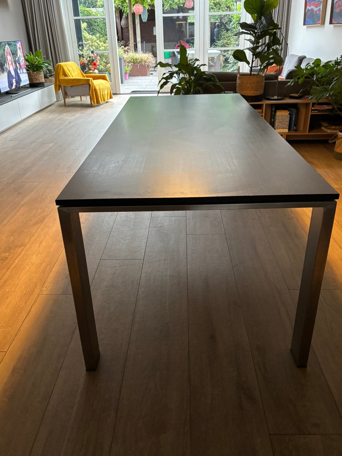 Zwart houten eettafel, Huis en Inrichting, Ophalen, Gebruikt, 200 cm of meer, 50 tot 100 cm