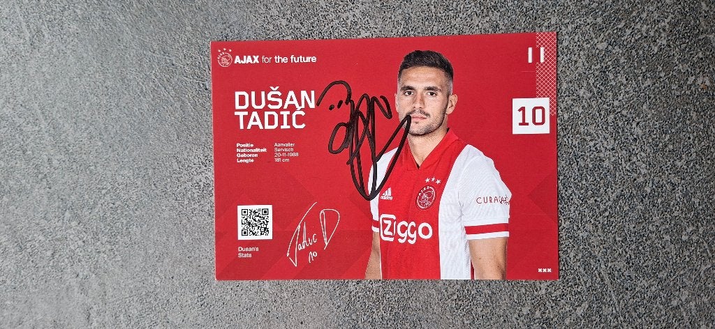 Spelerskaart met handtekening; Dusan Tadic # Ajax, Verzamelen, Ophalen of Verzenden, Nieuw, Ajax, Spelerskaart