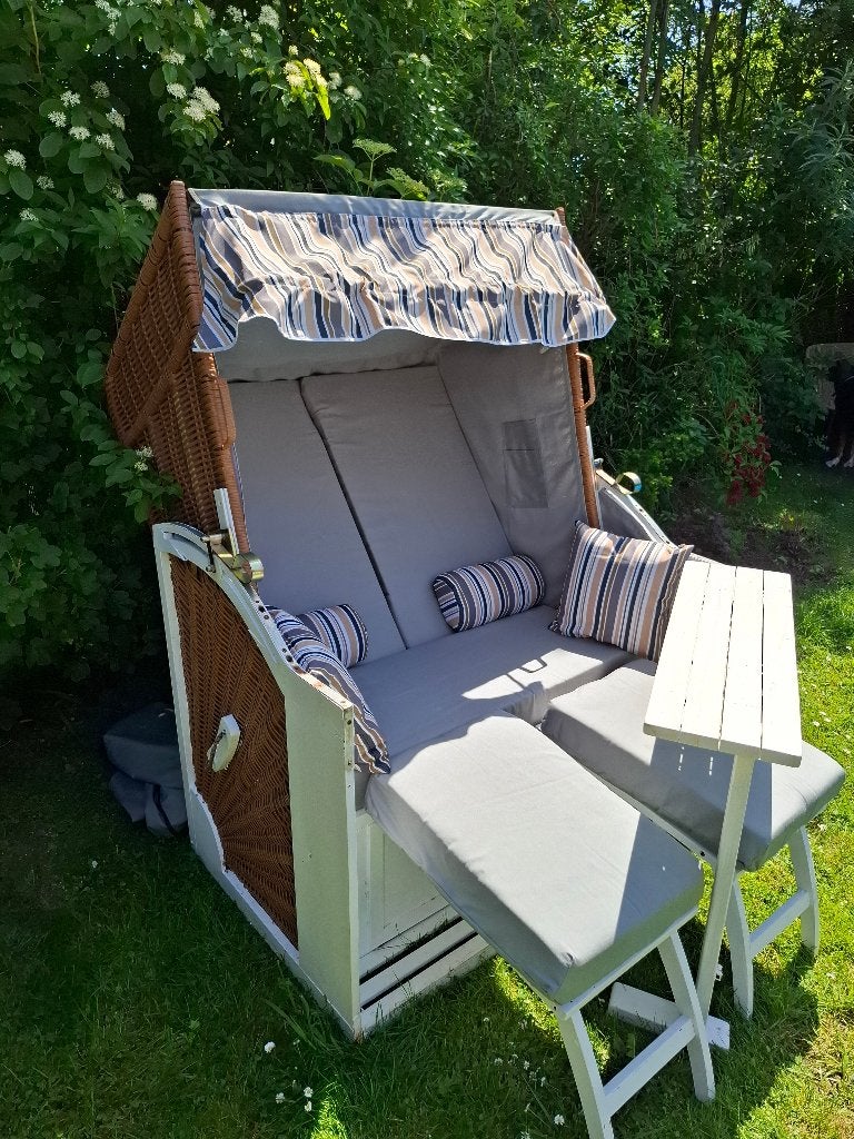 Luxe strandstoel voor 2 personen met overkapping, Ophalen, Gebruikt, Hout, Verstelbaar
