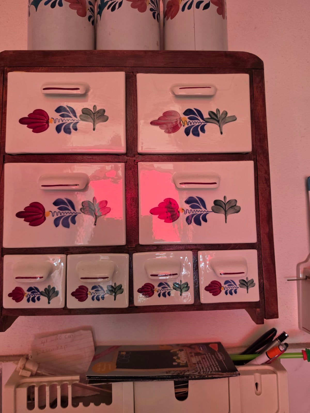 Vintage Boerenbond kruidenrekje met keramische lades, Antiek en Kunst, Ophalen