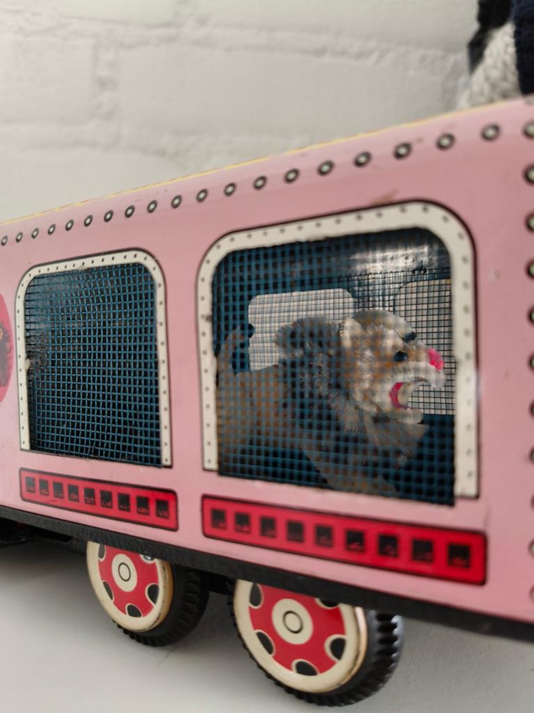 Vintage blikken speelgoed vrachtwagen met aanhanger, Ophalen of Verzenden