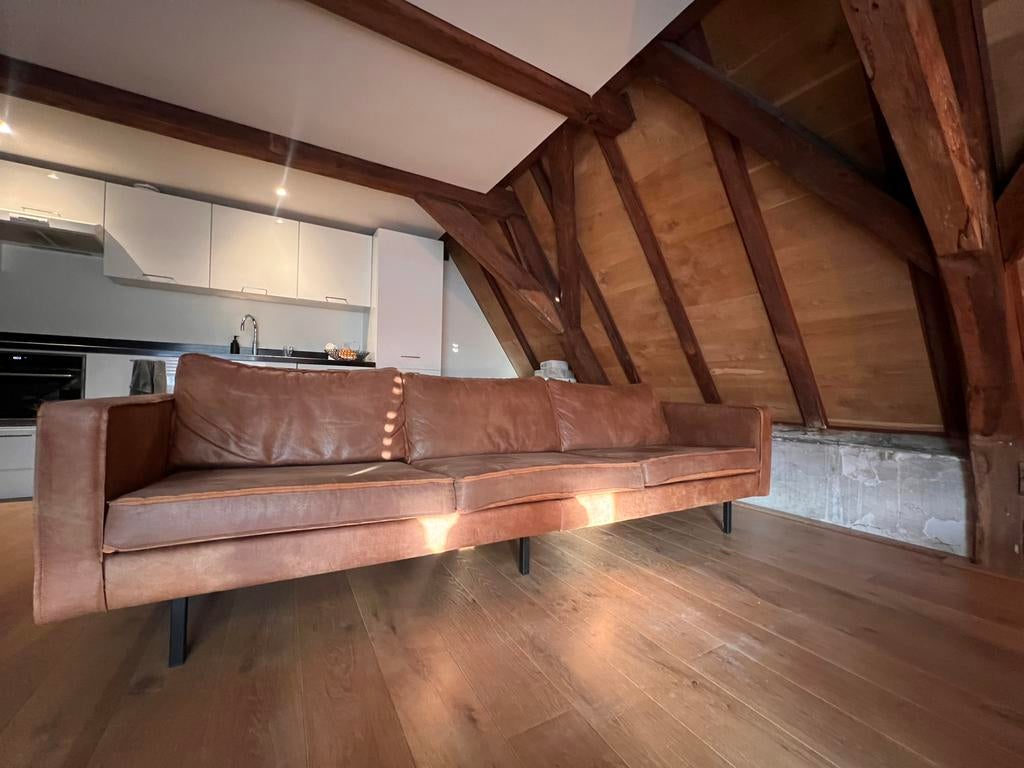BePureHome / Woood Rodeo Cognac 3-zitsbank, Ophalen, Gebruikt, Driepersoons, Rechte bank